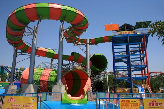 قیمت خوب Commercial Water Park Slide with 600 m³/h Water Flow 90 Kw Power and 117m Length Fiberglass Construction آنلاین