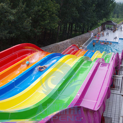 قیمت خوب 6 Lanes Fiberglass Mat Racer Water Slide Rainbow Racing Water Slides 10m Height آنلاین