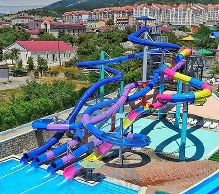 پیچ و تاب بسته 4 خط آب اسلاید کامبو فیبرگلاس تجاری مارپیچ