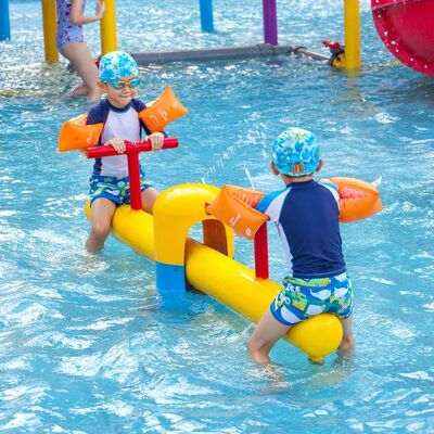 Interactive Seesaw Water Play Equipment Features Galvanized Steel For Water Slide Playground